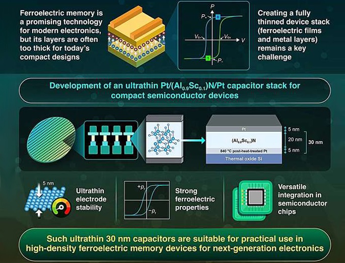 Разработаны ультратонкие сегнетоэлектрические конденсаторы толщиной всего 30 нм